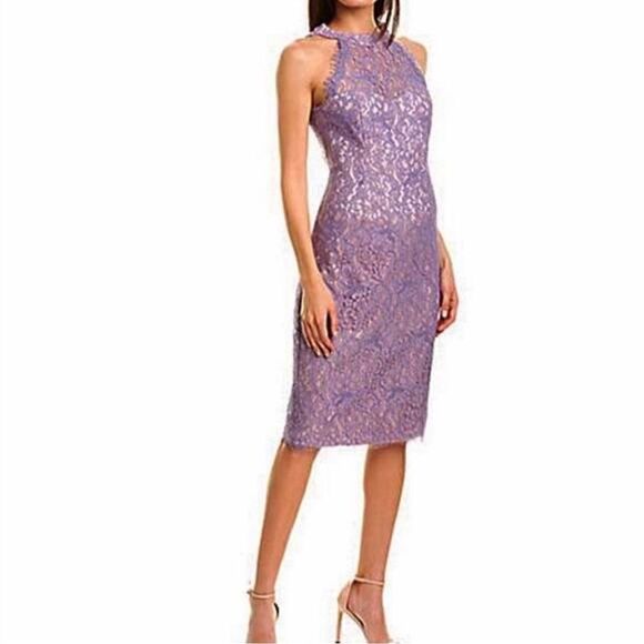 Eliza J Purple Lace High Neck Low Back Midi Dress - Picture 1 of 6